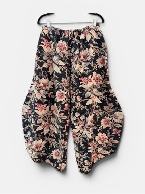 Krista Larson black romantic floral wide leg pant